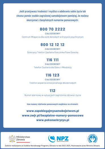 Centrum wsparcia psychicznego - numery telefonów