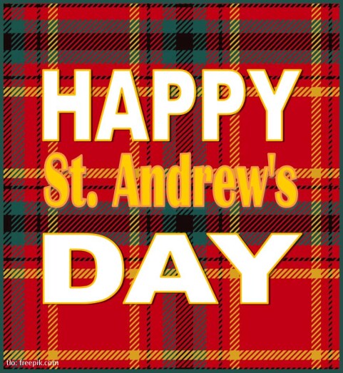 Tekst Happy St. Andrew's Day na tle szkockiej kratki