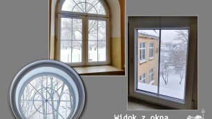 Trzy ujęcia zimowego widoku z okien szkolnych