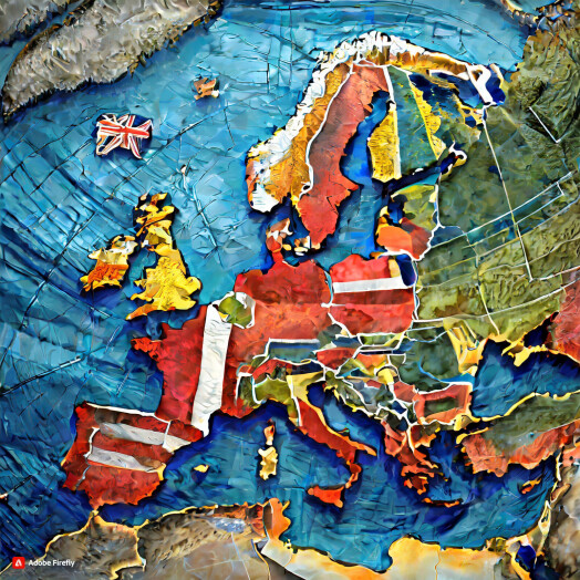 Mapa Europy w kolorach flag państwowych